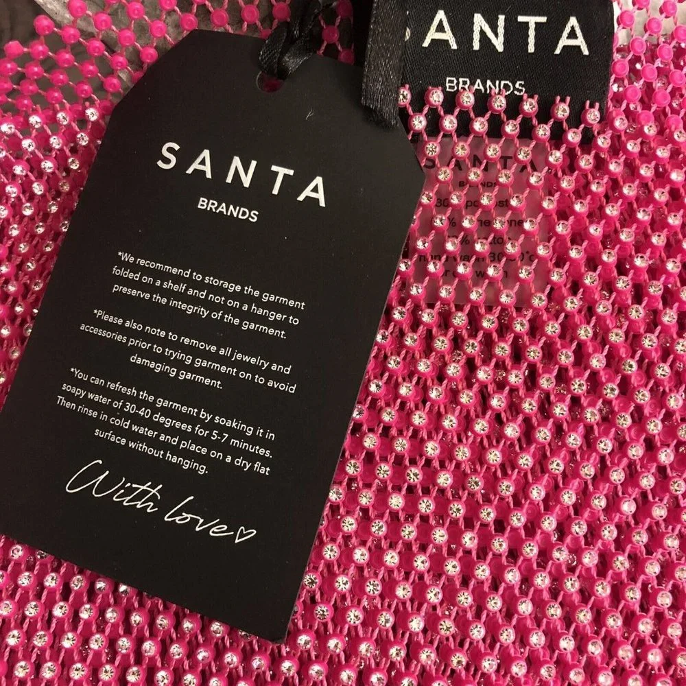 Santa Brands for FWRD Feathers Mini Dress Pink Rhinestones - Picture 6 of 7